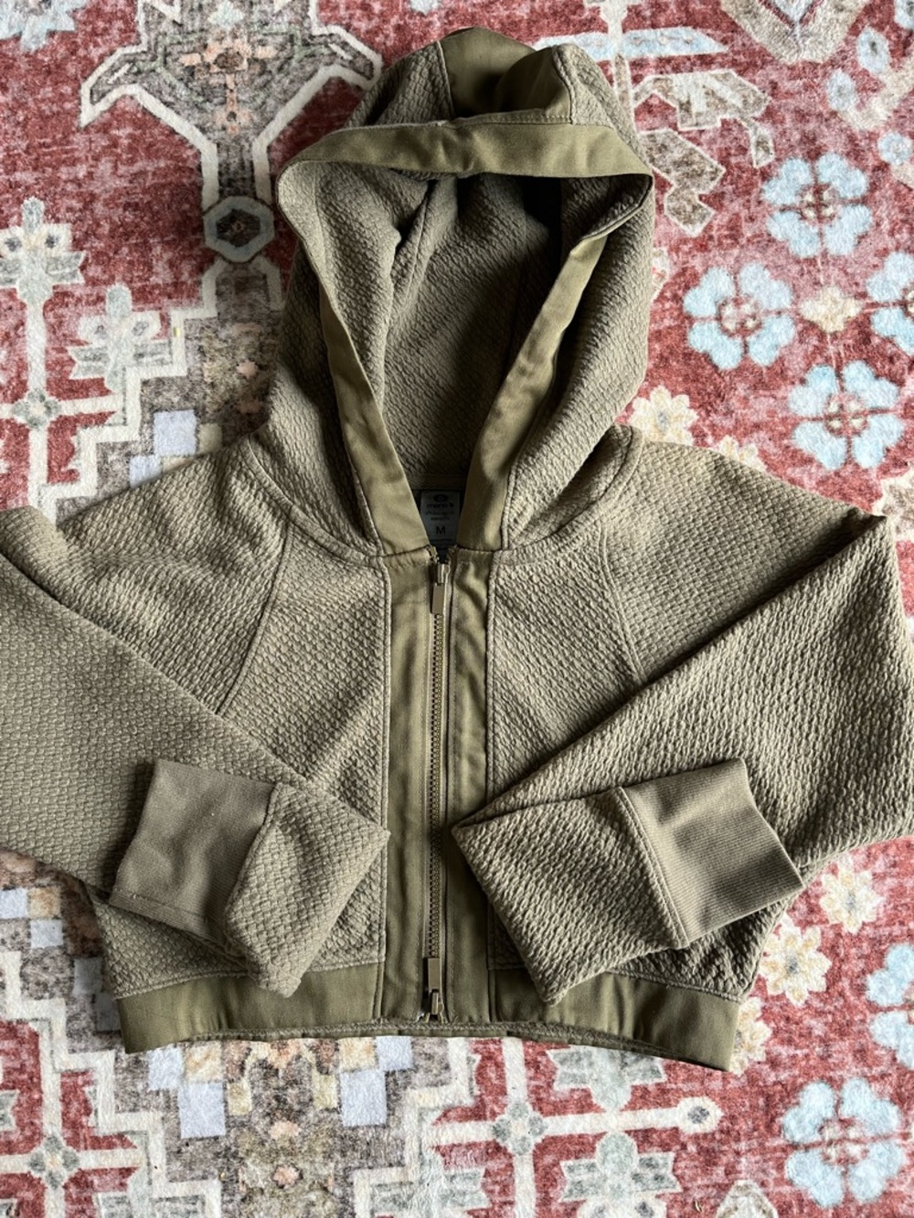 Olive Textured Zip-Up Hoodie